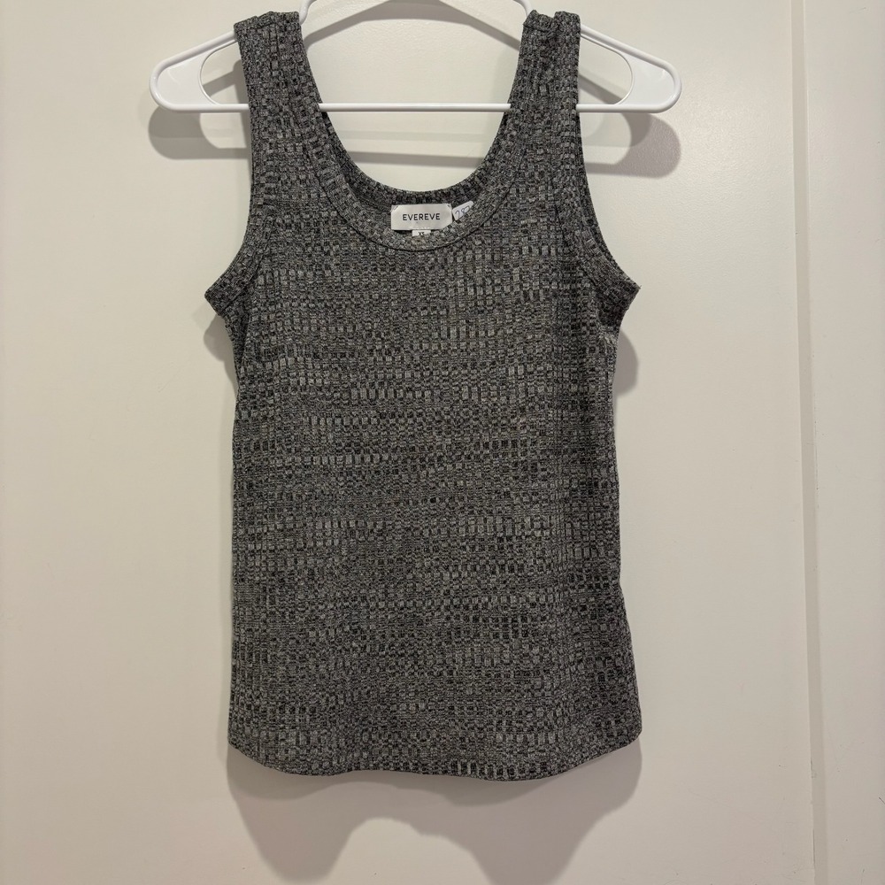 Evereve Womens Grey Ribbed Scoop Neck‎ Tank Top Space Dye Marled Sleeveless XS